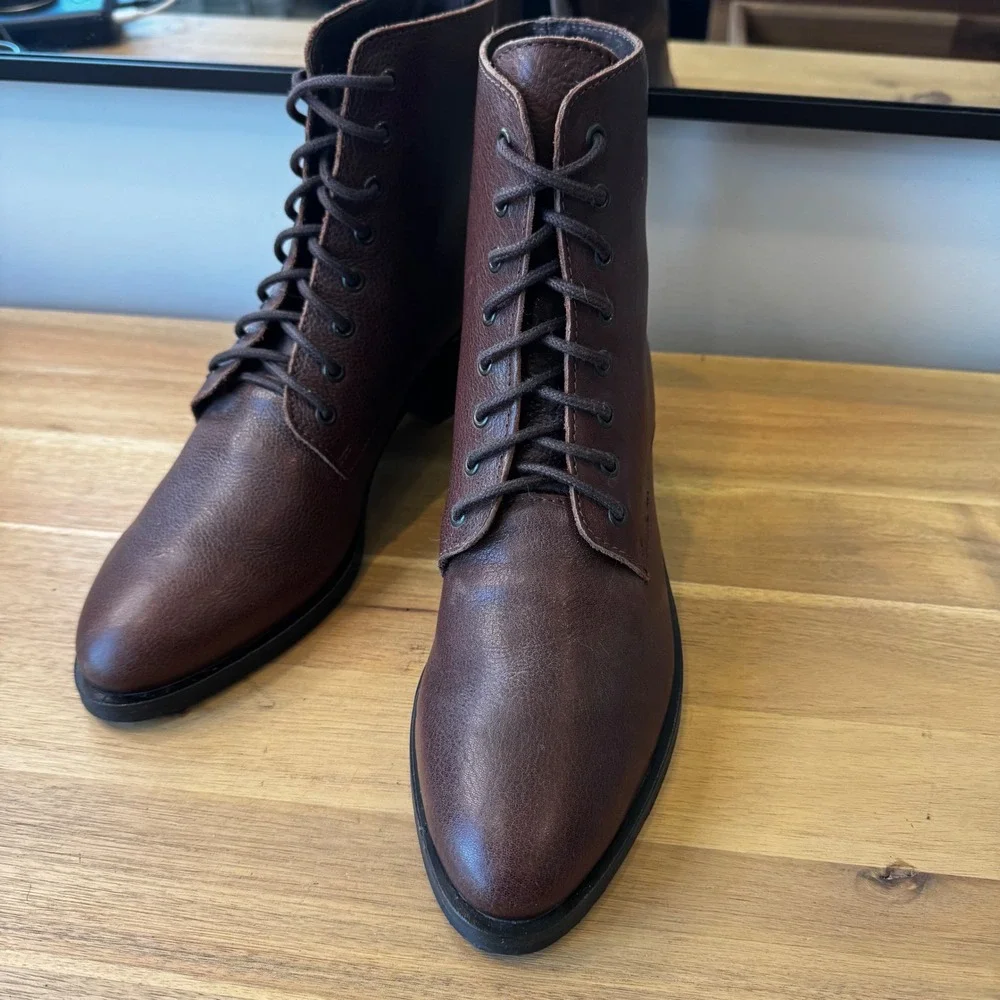 Jeffrey Campbell Gemini Women 10 Brown Pebbled Leather Block Heel Ankle Boots